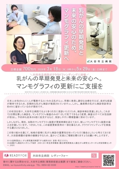【5/29まで！】「乳がんの早期発見と未来の安心へ。マンモグラフィの更新にご支援を」